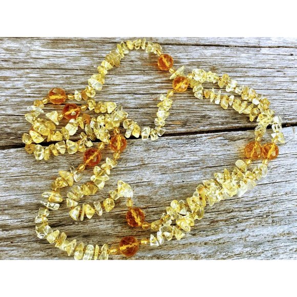 unbranded Jewelry - Vintage Amber Glass Beads Citrine Chips Necklace